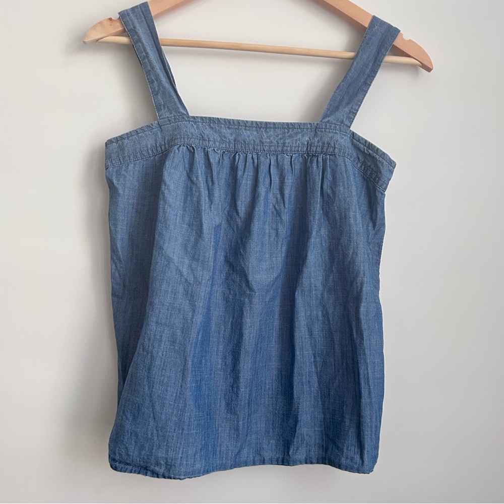GAP Blue Denim Square Neckline Sleeveless Tank Top